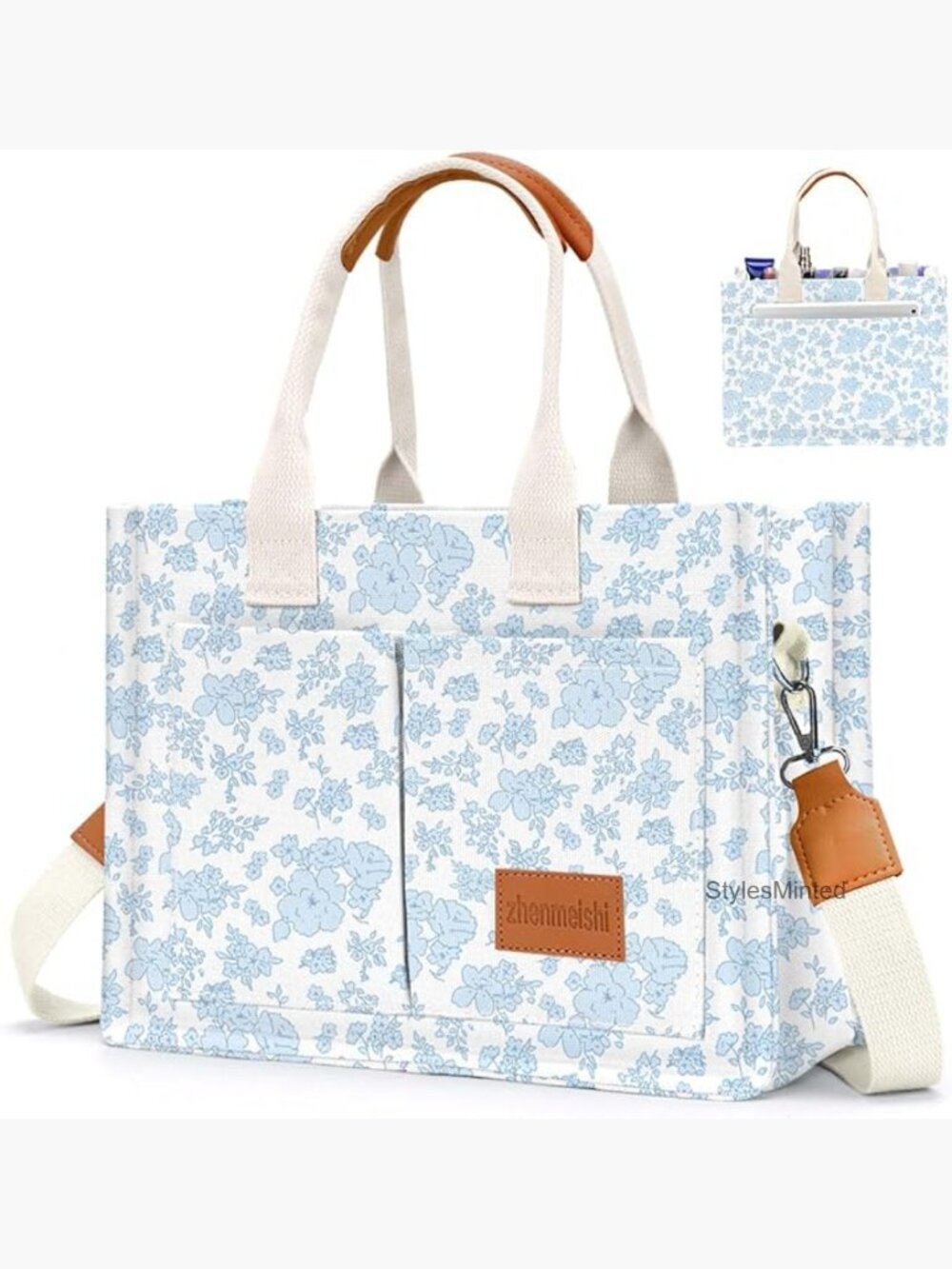 Canvas Tote Bag with Pockets Crossbody Shoulder Handbag Work Travel